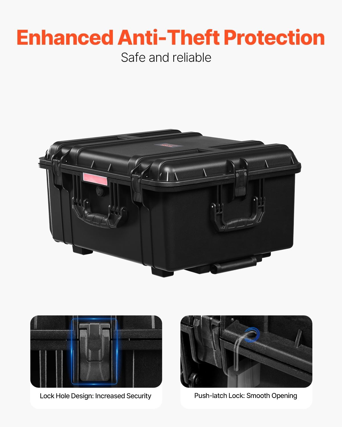 VEVOR Weatherproof Hard Case, Heavy Duty Protective Dry Box Case with Pre-Cut Foam, Wheel Retractable Pull Handles for Travel, Hunt, Military, Tactical, IP67 Waterproof Case for Camera(24.8*19.7*12.5)