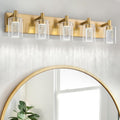 SineRise Vanity Light with 3 Color Modes (3000K/4000K/6000K), Eye Protection LED Bathroom Light Fixture, Dimmable Modern Wall Light Over Mirror with Clear Glass Shade (Gold, 5-Light)