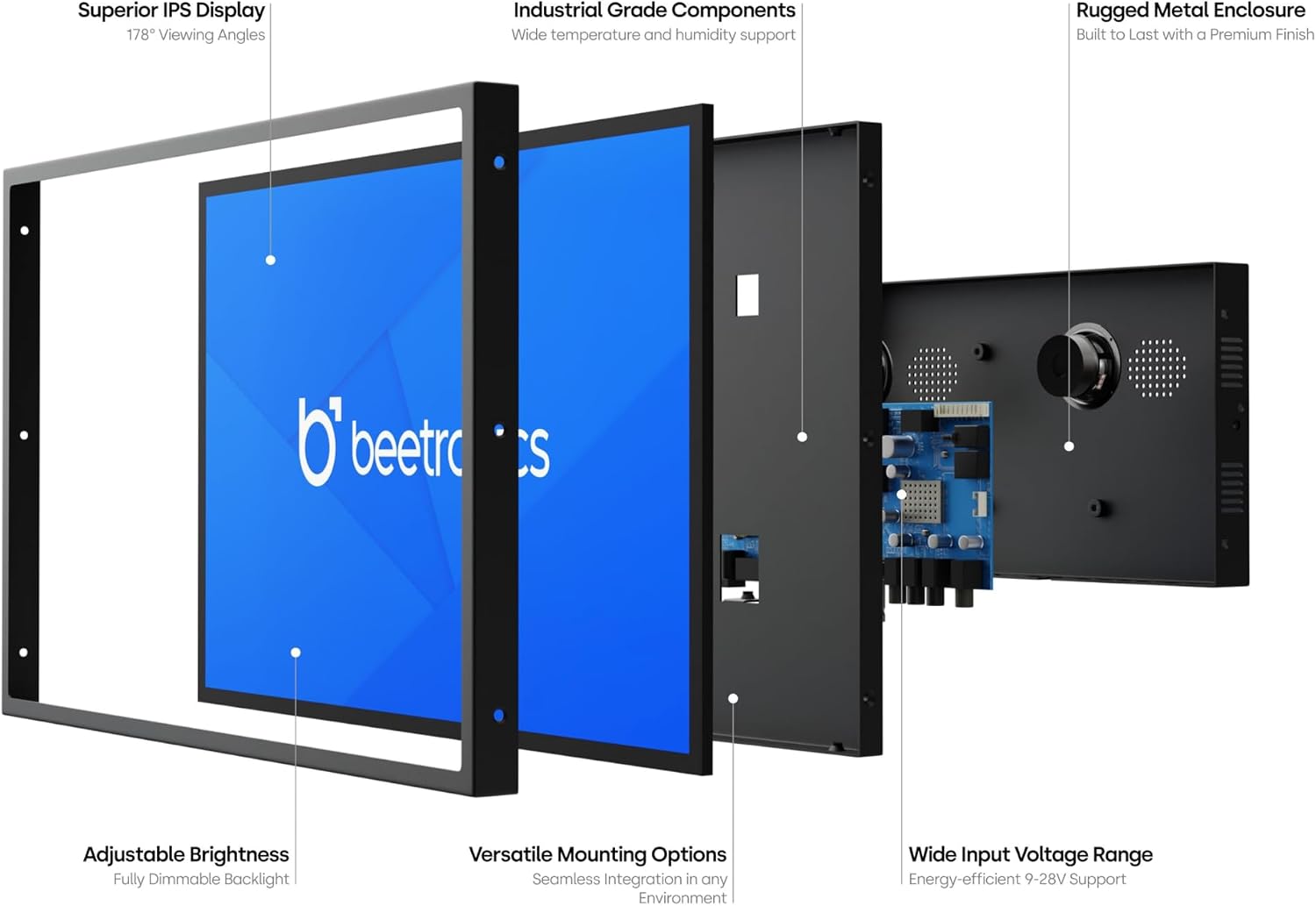 Beetronics 10-Inch Full HD IPS Monitor - Professional Industrial-Grade Display | HDMI, VGA, BNC, RCA Inputs | Durable Metal Housing, Matte Screen, 24/7 Continuous Operation, Wide Viewing Angle, 10HD7M