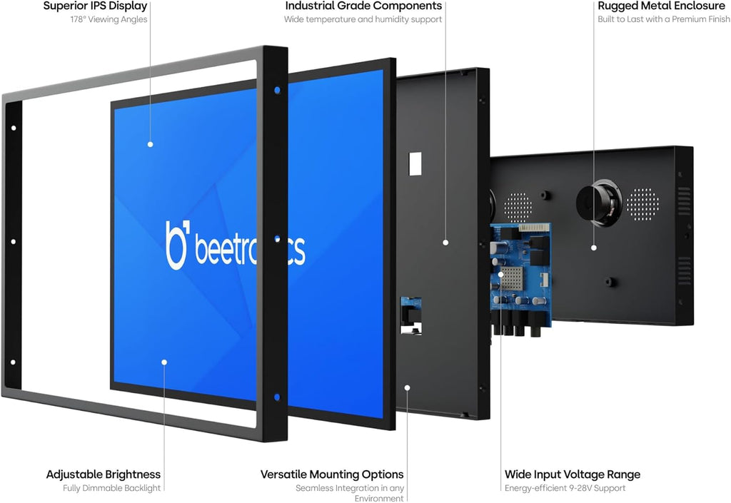 Beetronics 22-Inch Full HD IPS Monitor - Professional Industrial-Grade Display | HDMI, VGA, BNC, RCA Inputs | Durable Metal Housing, Matte Screen, 24/7 Continuous Operation, Wide Viewing Angle, 22HD7M