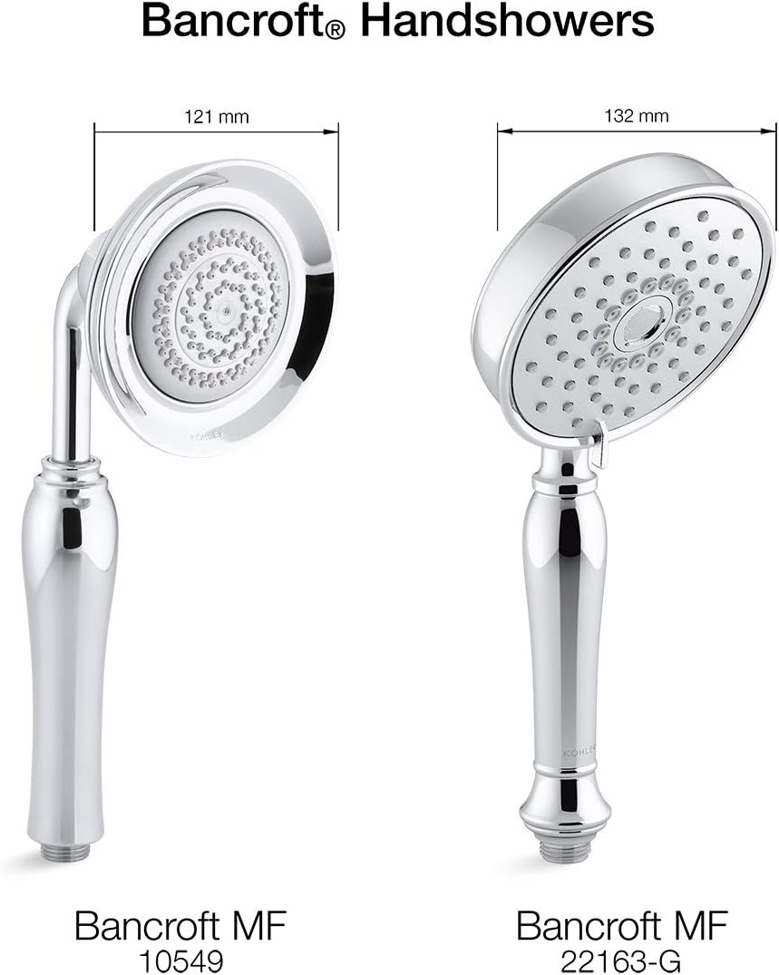 KOHLER 22163-CP Bancroft Multi-Function Handshower, Handheld Showerhead with 3 Spray Settings, 2.5 GPM, Polished Chrome