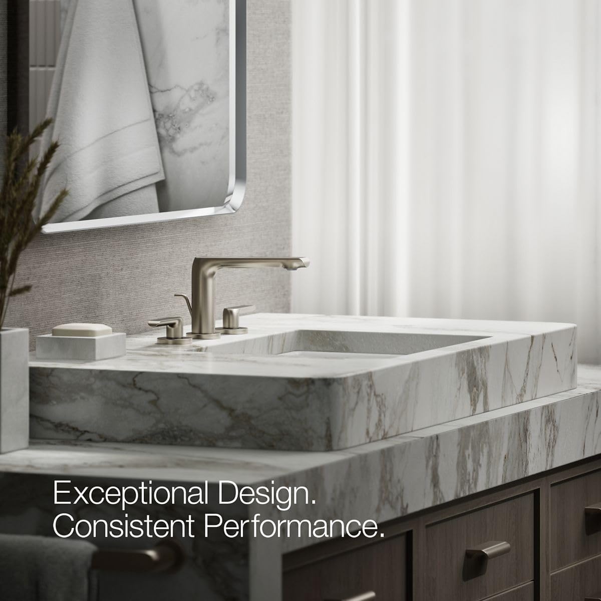 KOHLER K-97352-4N-BN Avid™ Widespread Bathroom Sink Faucet, 0.5 GPM, Minimalist Design, Premium Durable Metal, Corrosion Resistant, Vibrant Brushed Nickel