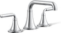 KOHLER K-27416-4-CP Tone™ Widespread Bathroom Sink Faucet, 3-Hole, Widespread Bathroom Faucets with Two Lever Handles and Clicker Drain, 1.2 GPM, Polished Chrome