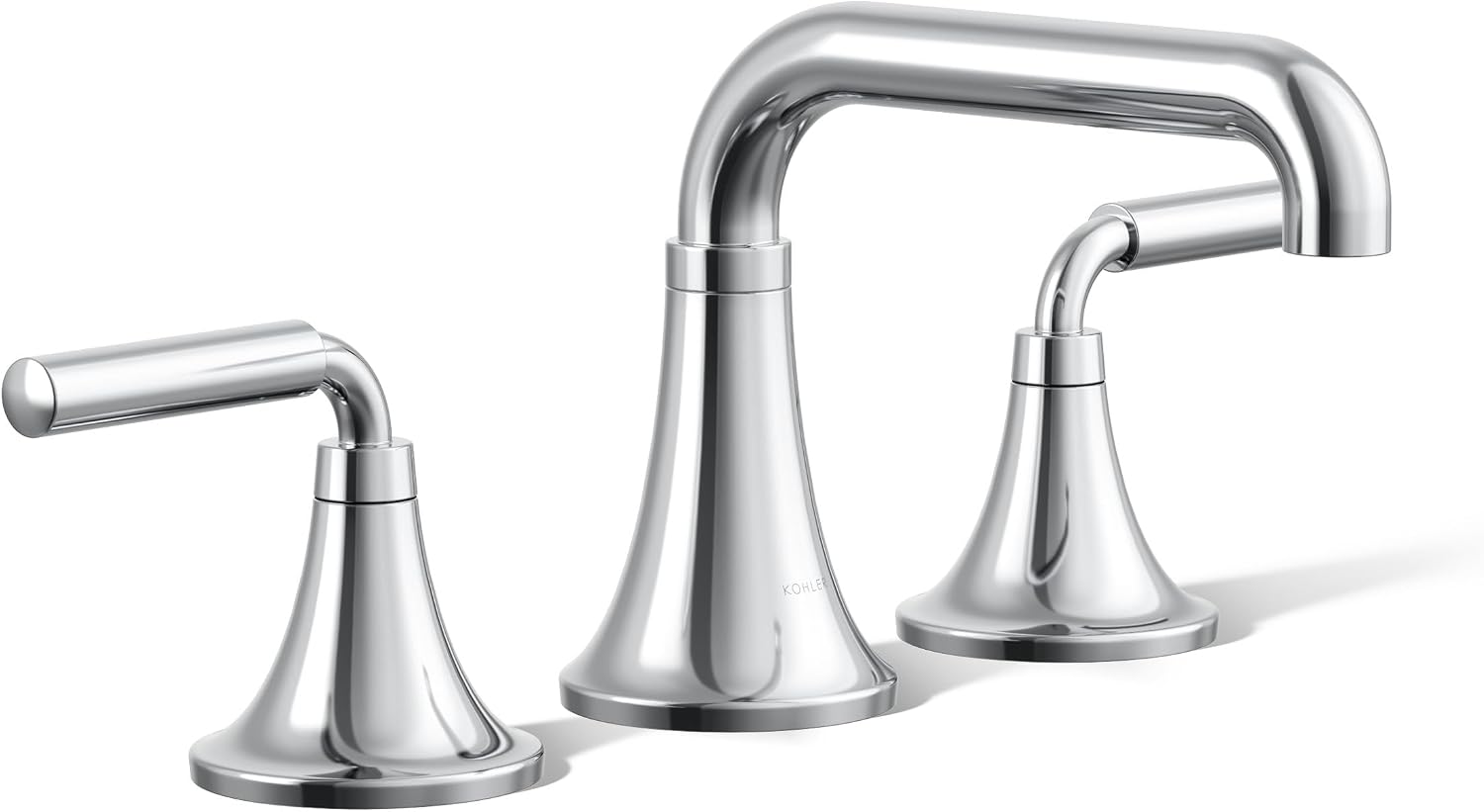 KOHLER K-27416-4-CP Tone™ Widespread Bathroom Sink Faucet, 3-Hole, Widespread Bathroom Faucets with Two Lever Handles and Clicker Drain, 1.2 GPM, Polished Chrome