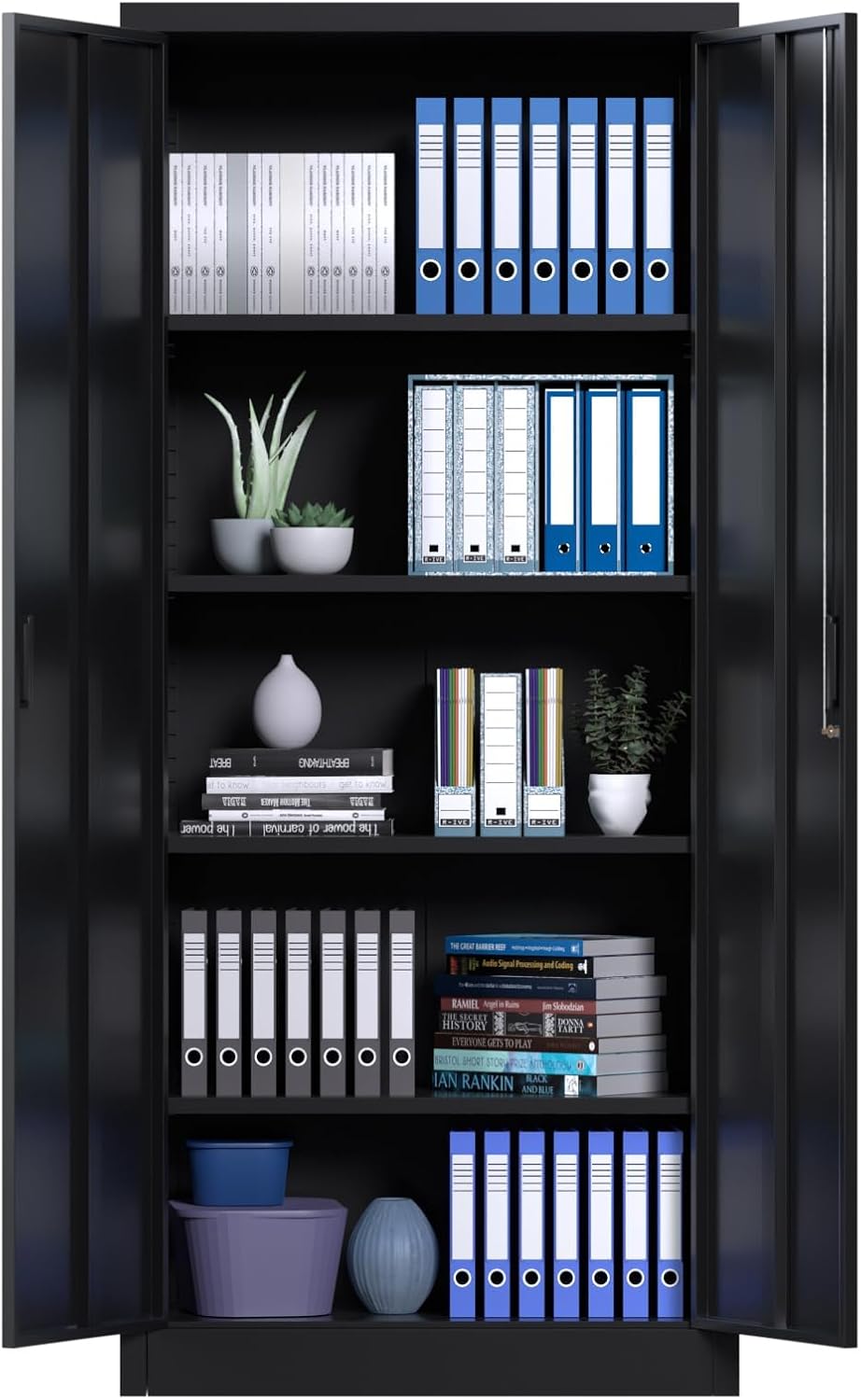 71' Metal Storage Cabinet with Doors, Lock and 4 Adjustable Shelves, Tall Pantry Cabinet for Garage, Office, Bedroom, Shop, Craft Room, Steel Storage Organizer with Adjustable Feet,Black