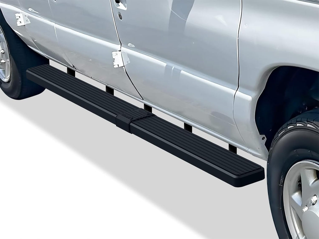 APS Running Boards (Nerf Bars Side Steps Step Bars) Compatible with Ford Econoline 1999-2014 Full Size Van 3-Door (Stainless Steel Black Powder Coated 6 inches)
