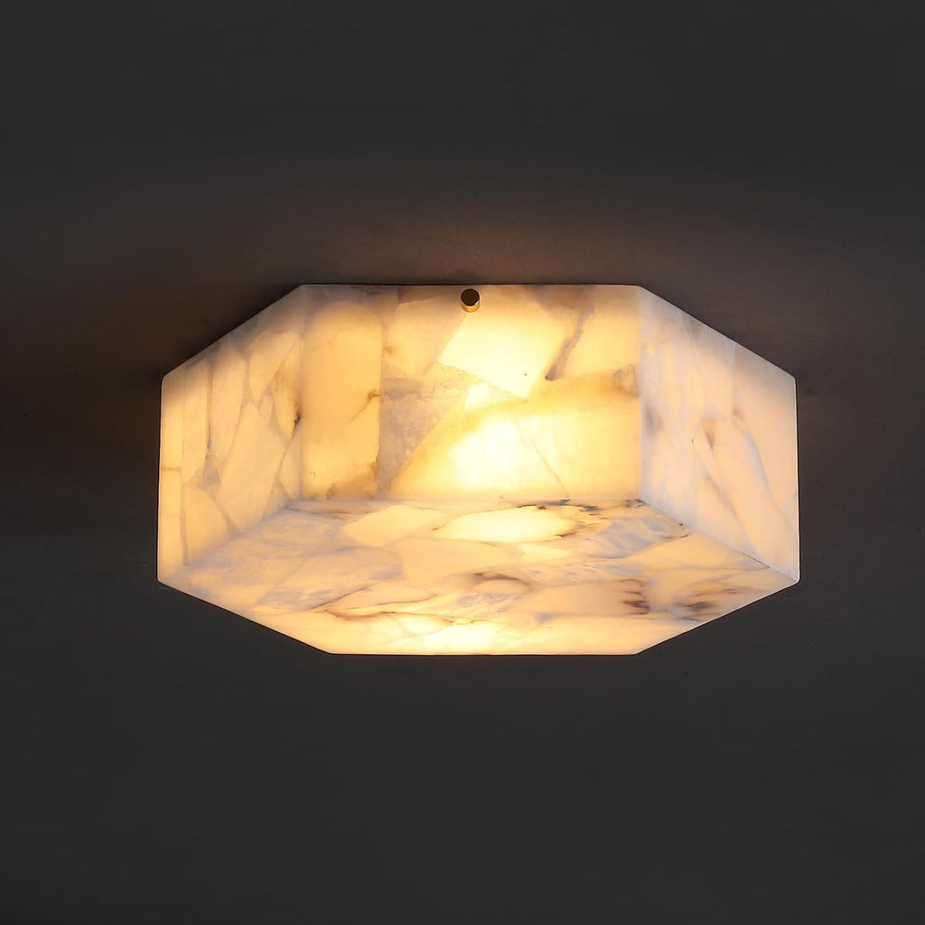 SAFAVIEH Lighting - Iana 2-Light 14-Inch Flush Mount Ceiling Light - White Alabaster & Brass - Contemporary Design - Ideal for Foyer, Hallway, Entryway, Kitchen, Bedroom - LED Bulb Included (FLU4116A)