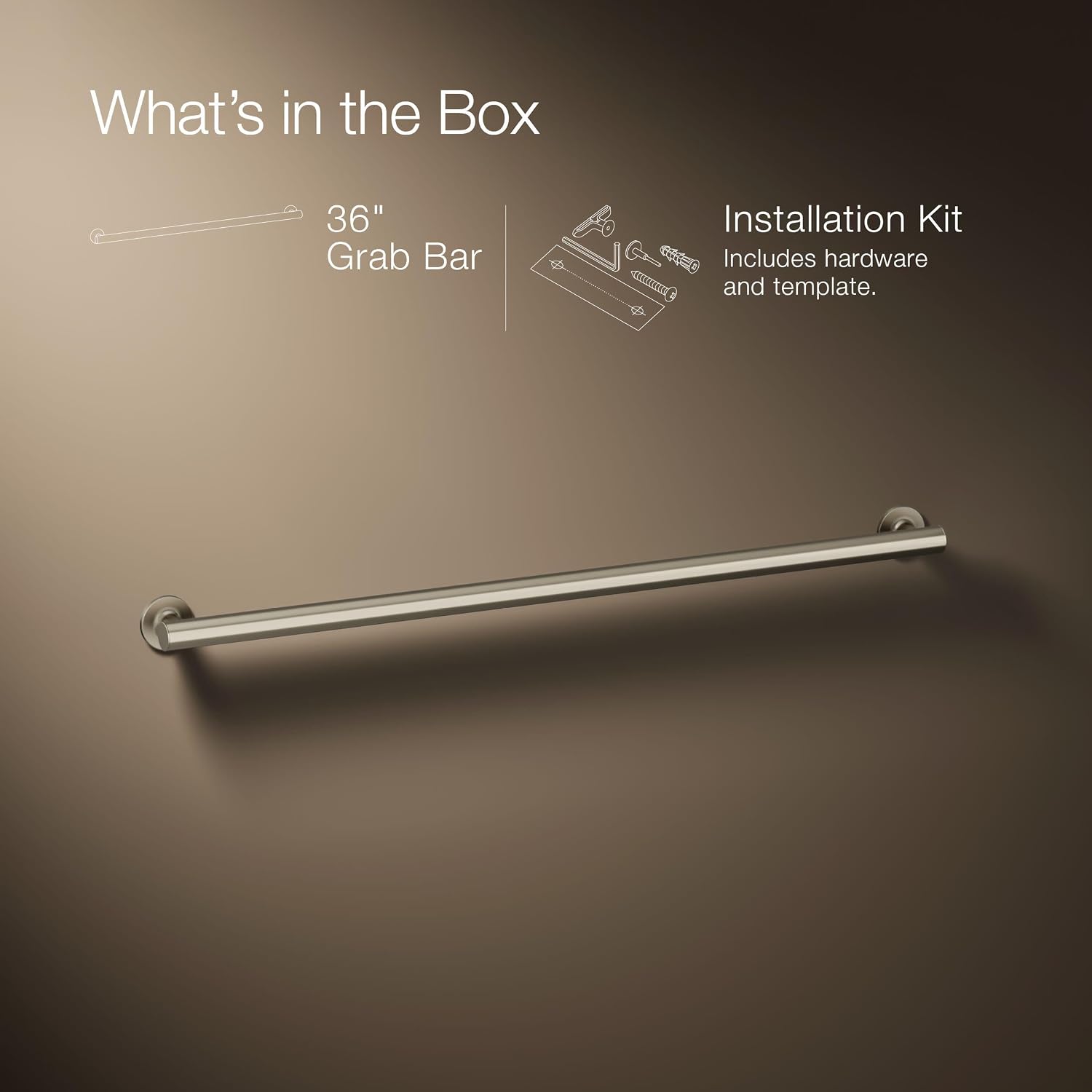 Kohler 11895-BN Purist 36' Grab Bar for Bathtubs and Showers, Wall-Mount Grab Bars for Bathroom, Vibrant Brushed Nickel