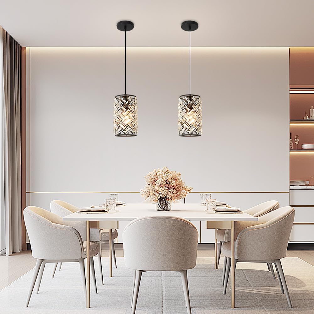 Black Pendant Lights Kitchen Island, Mini Crystal Modern Kitchen Pendant Lighting Over Sink with 10.2' Clear Glass Shade Chandeliers, Adjustable Pendant Light Fixture for Dinning Room Bedroom Entryway