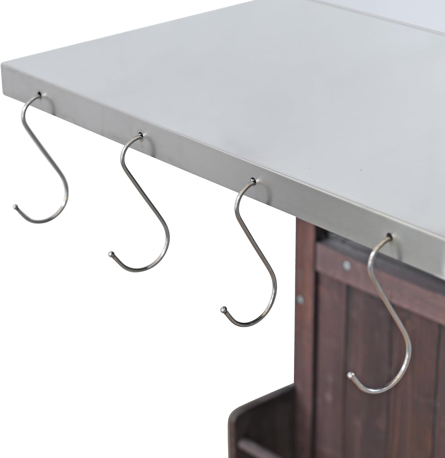 40.5' Outdoor Grill Cart with Stainless Steel Top, Solid Wood Outdoor Storage Cabinet with Drop Leaf, One Drawer, Towel Rack, Rolling Kitchen Cart with Lockable Wheels for Lawn Garden, Brown