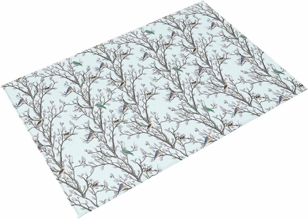 Natural Trees Branches Outdoor Rug for Patio/Deck/Porch, Non-Slip Large Area Rug 4 x 6 Ft, Colored Birds Vintage Rustic Blue Indoor Outdoor Rugs Washable Area Rugs, Camping Rug Carpet Runner