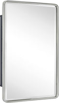 TEHOME Farmhouse Brushed Nickel Metal Framed Recessed Bathroom Medicine Cabinet with Mirror Rounded Rectangle Medicine Cabinet with Beveled Mirror 16x24''
