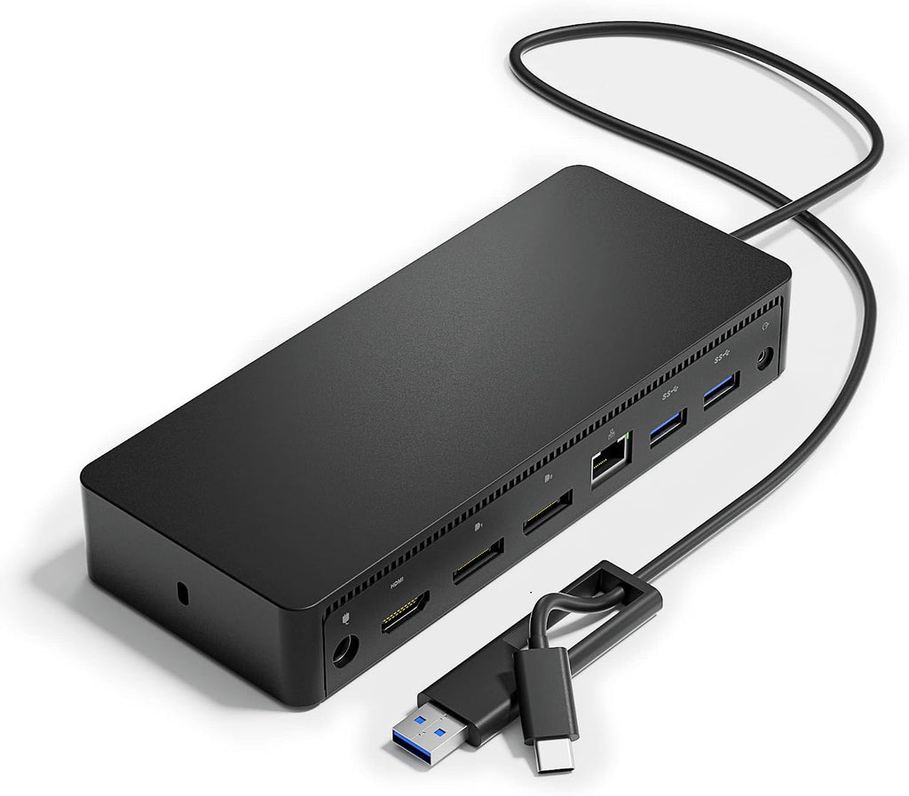 D6000 Universal Docking Station, USB 3.0 and USB C Single 5K or Triple 4K Display Docking Station with Two DisplayPort and HDMI for Windows and Mac (1HDMI, 2DP, 1Audio, 4USB3.0, 1USB C, 1Speaker Out)