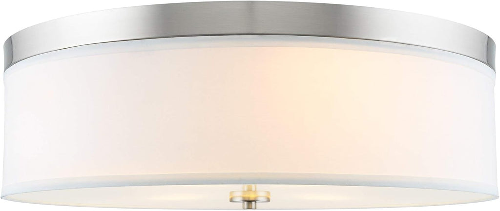 Kira Home Walker 20' Large Mid-Century Modern 3-Light Flush Mount Ceiling Light, White Fabric Shade + Round Glass Diffuser, Brushed Nickel Finish