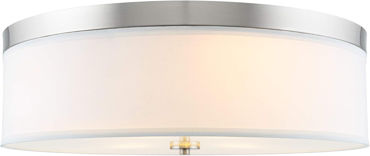 Kira Home Walker 20' Large Mid-Century Modern 3-Light Flush Mount Ceiling Light, White Fabric Shade + Round Glass Diffuser, Brushed Nickel Finish