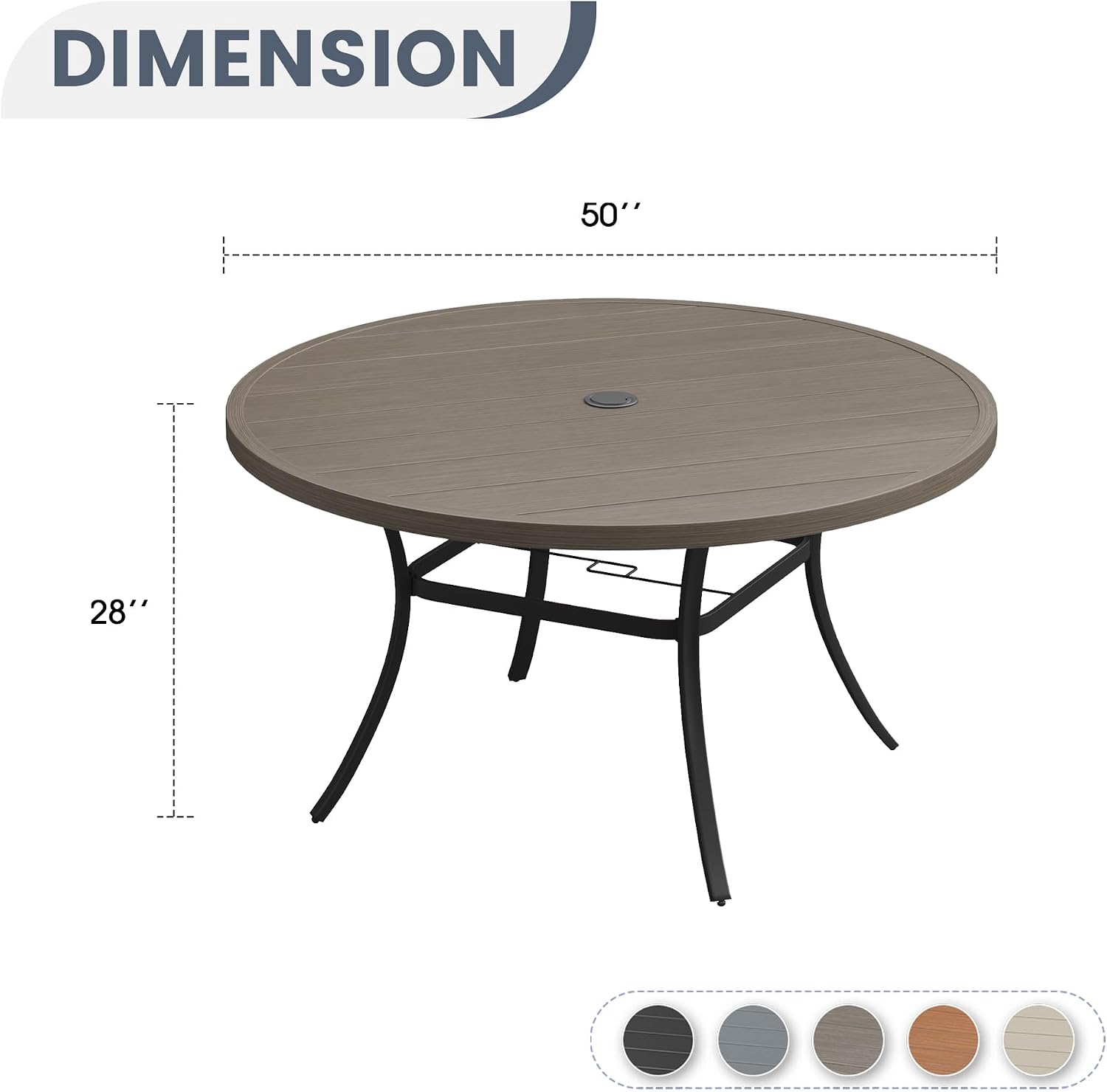 VICLLAX 50' Outdoor Round Patio Dining Table for 4-6, All Weather Metal Dining Table with Umbrella Hole for Deck Lawn Garden Backyard, Grey