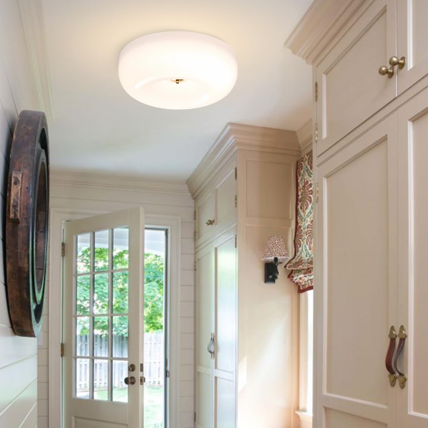 16' Large Milk Glass Flush Mount Ceiling Light Vintage Semi Flush Light Fixture Mid Century Modern Kitchen Ceiling Light White LED Ceiling Lights Schoolhouse Light Fixture