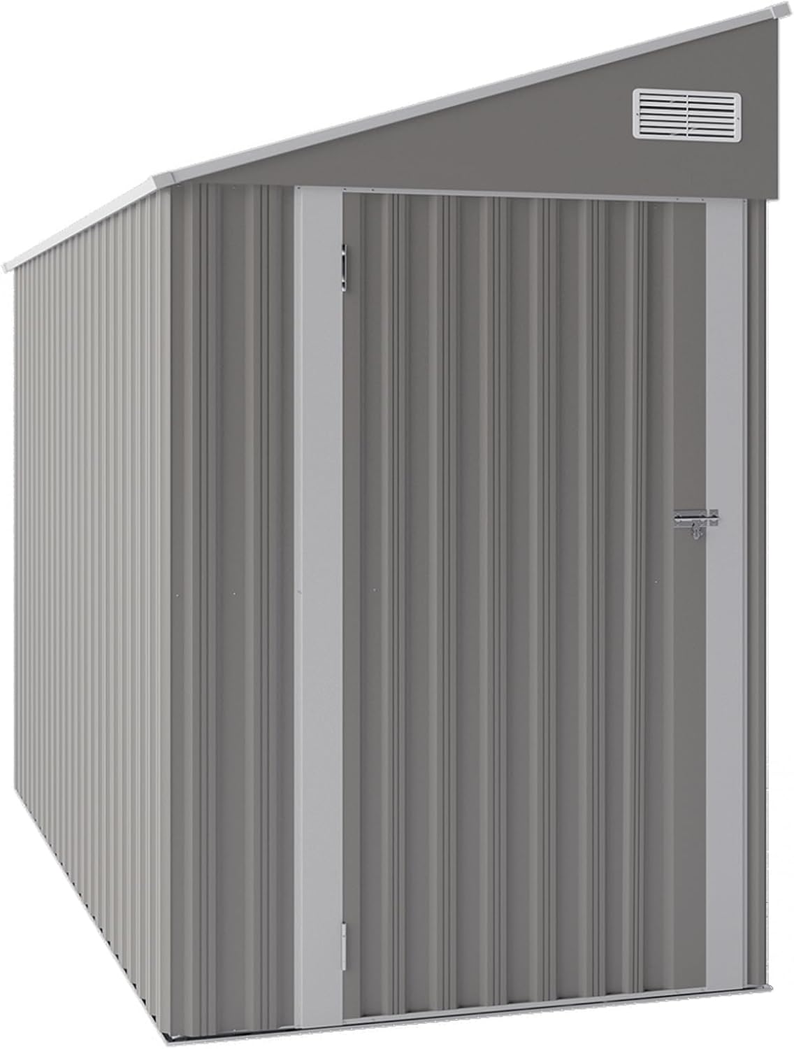 YOPTO 4×8 FT Outdoor Metal Storage Shed,Heavy-Duty Lean to Storage Shed with Lockable Single Side Hinge Door,Waterproof Metal Storage Tool House W/Sloping Roof,Air Vent&Protect Film,for Backyard,Gray