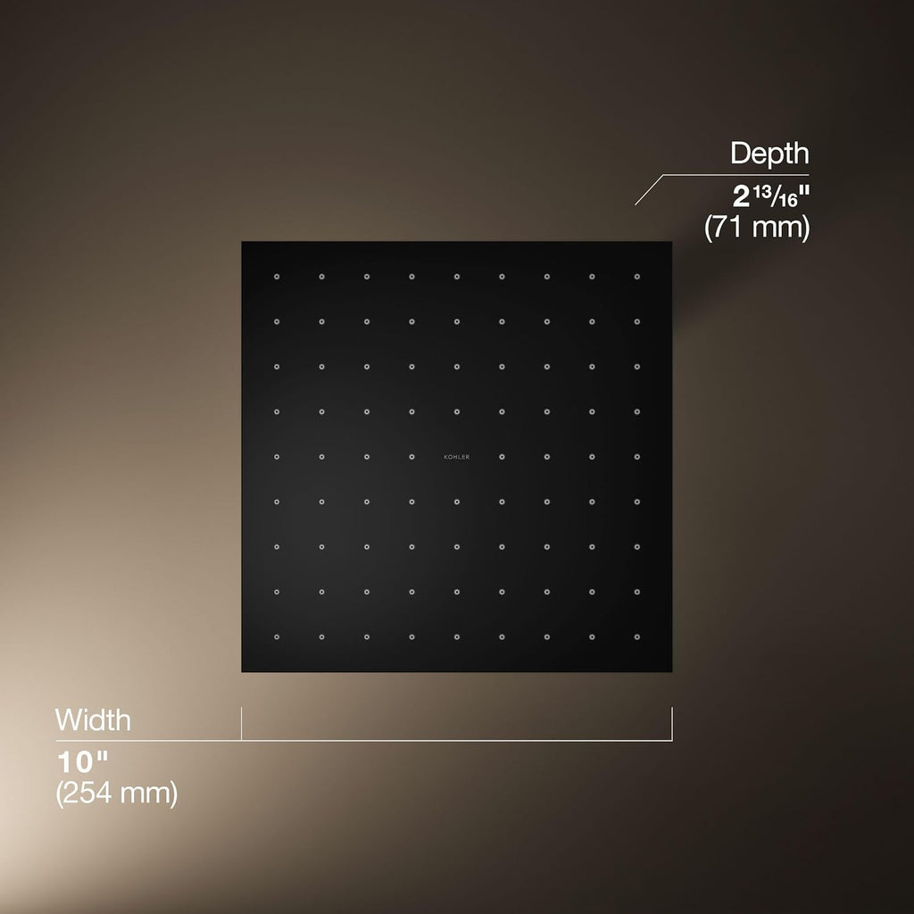 Kohler 13696-BL Contemporary Square 10' single-function rainhead, 2.5 gpm, Matte Black