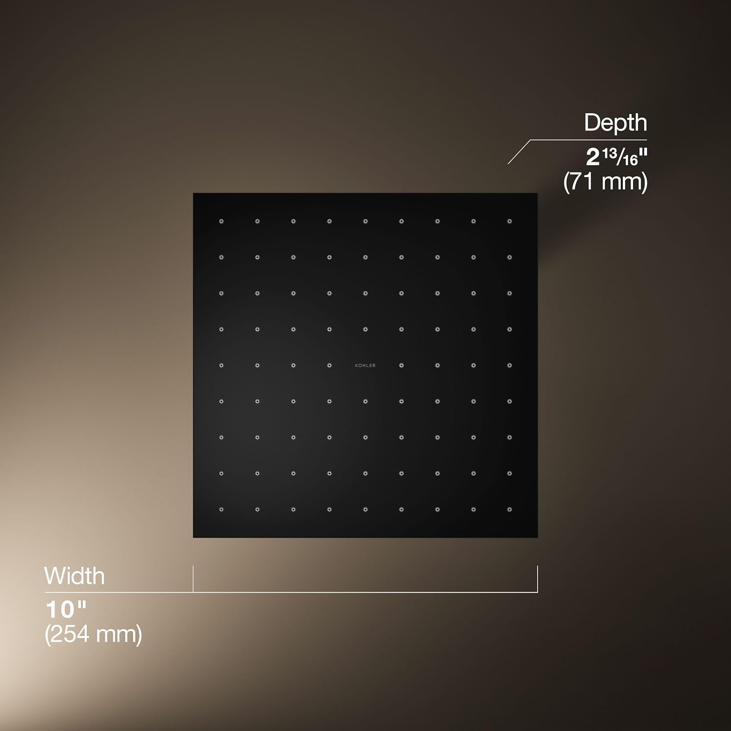 Kohler 13696-BL Contemporary Square 10' single-function rainhead, 2.5 gpm, Matte Black