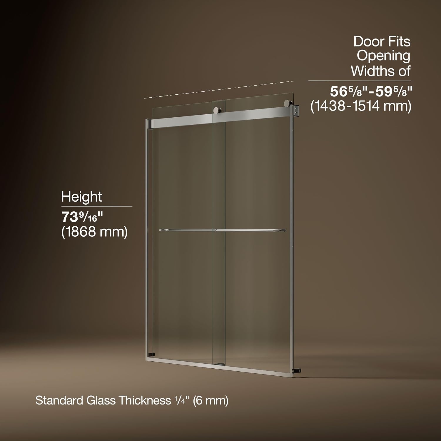 KOHLER K-706015-L-MX Levity Shower Door, 74.00 x 3.06 x 59.63 inches, Crystal Clear with Matte Nickel frame
