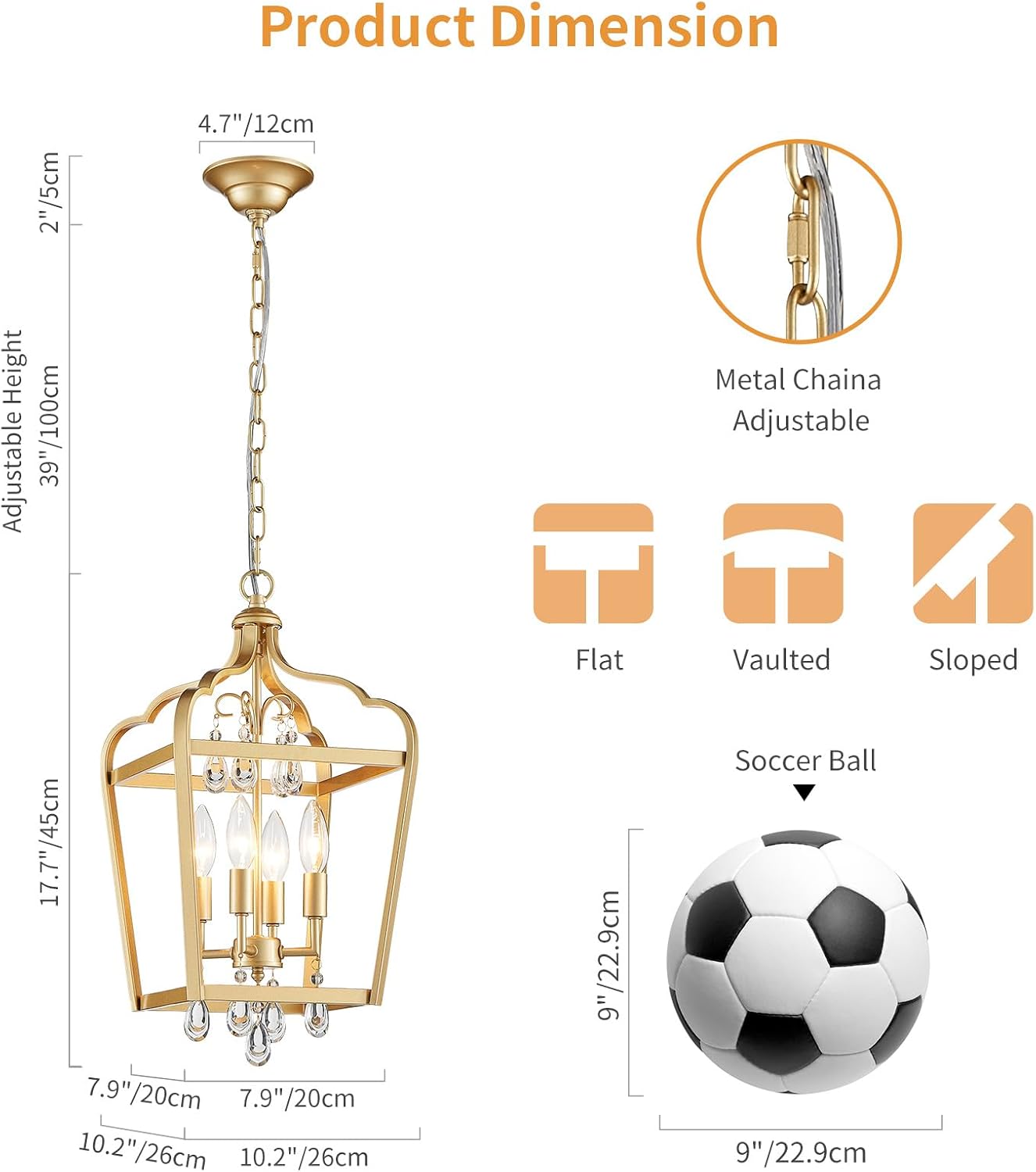 Gold Crystal Chandelier, 4-Light Modern Chandeliers for Dining Room Light Fixture Over Table Adjustable Height Hanging Farmhouse Pendant Light for Hallway Entryway Living Room Kitchen Island Bedroom