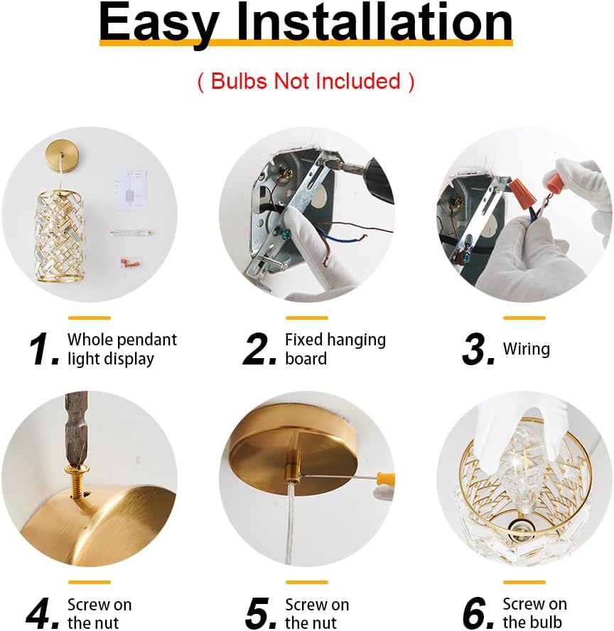 Gold Pendant Lights Kitchen Island, Mini Crystal Modern Kitchen Pendant Lighting Over Sink with 10.2' Clear Glass Shade Chandeliers, Adjustable Pendant Light Fixture for Dinning Room Bedroom Entryway