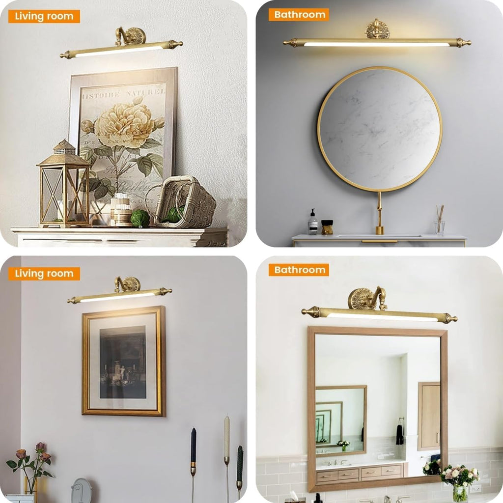 Antique Brass Bathroom Vanity Light Traditional Vanity Lighting LED Bathroom Wall Light Long Strip Vintage Sconce Light Bookshelf Library Lights in Gold - 22' Third Gear Dimming