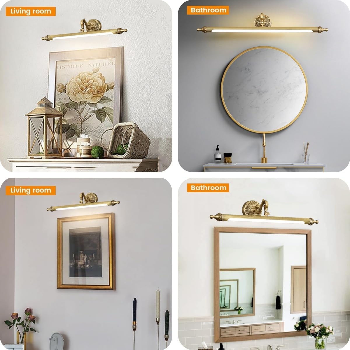 Antique Brass Bathroom Vanity Light Traditional Vanity Lighting LED Bathroom Wall Light Long Strip Vintage Sconce Light Bookshelf Library Lights in Gold - 22' Third Gear Dimming