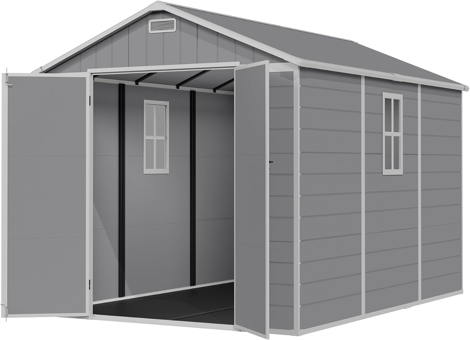 Amopatio 8x10 FT Outdoor Resin Shed,Storage Shed with Floor Included, Plastic Sheds Outdoor Storage for Bike, Garden Tools, Sheds & Outdoor Storage with Lockable Door, Window & Vents, Grey & White