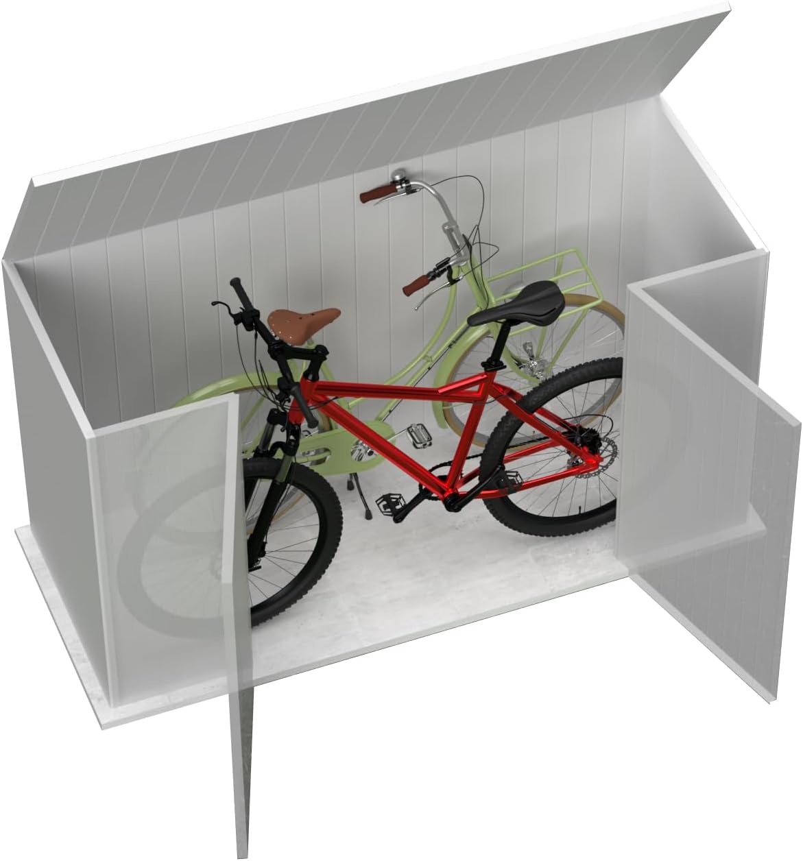 Absco Durango 2.5 Ft. x 7.5 Ft. Metal Storage Shed DIY Two Door Woodland Gray Galvanized Steel Bike Shed for Tools, Lawn & Garden Equipment, Outdoor Patio Furniture, Garden Lean to Shed Kit