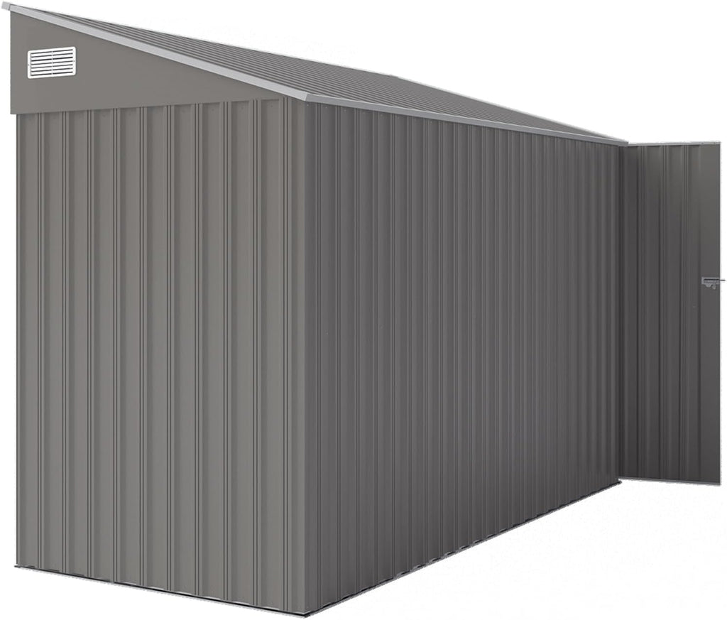 YOPTO 4×8 FT Outdoor Metal Storage Shed,Heavy-Duty Lean to Storage Shed with Lockable Single Side Hinge Door,Waterproof Metal Storage Tool House W/Sloping Roof,Air Vent&Protect Film,for Backyard,Gray