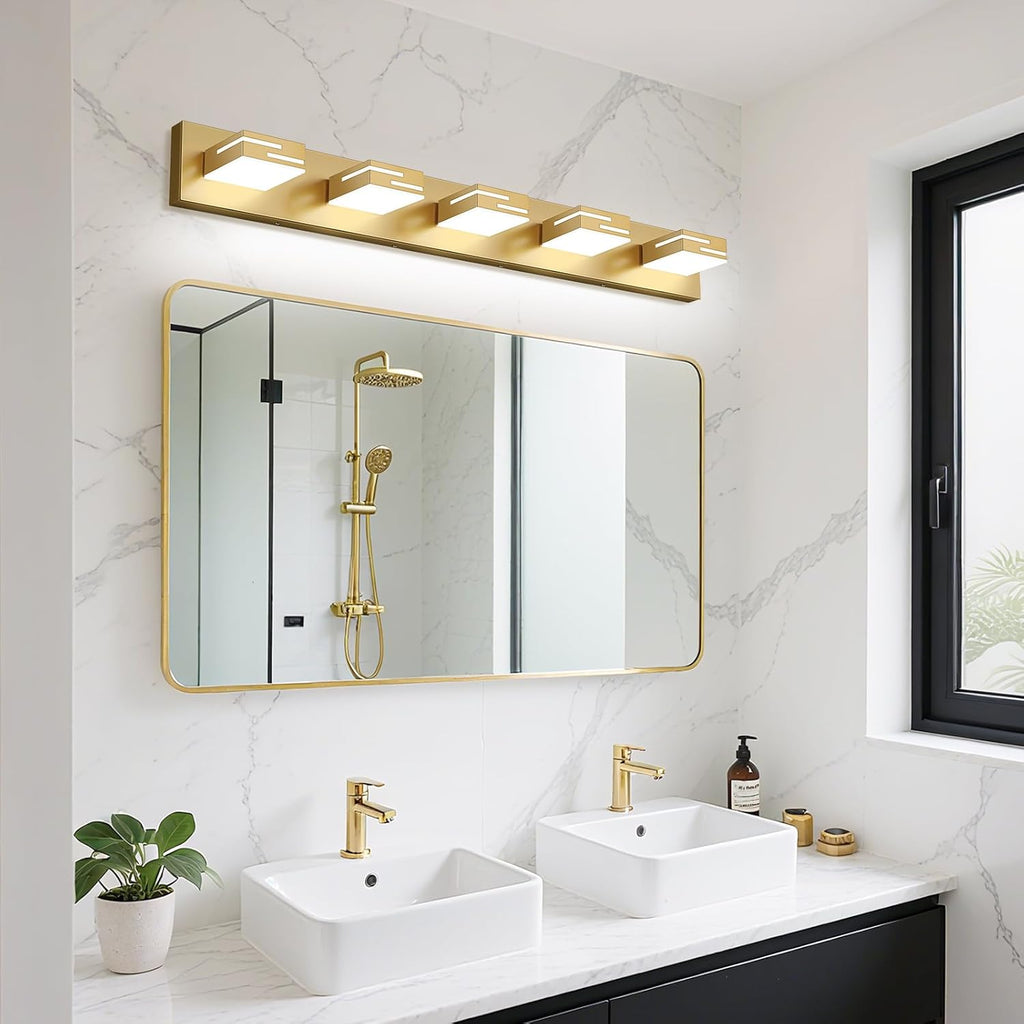 LED Modern Bathroom Vanity Light Fixtures, Dimmable Gold Vanity Lights for Bathroom Lighting Fixtures Over Mirror, with 360° Rotatable Heads 5-Light 36-inch (Cool White 6000K)