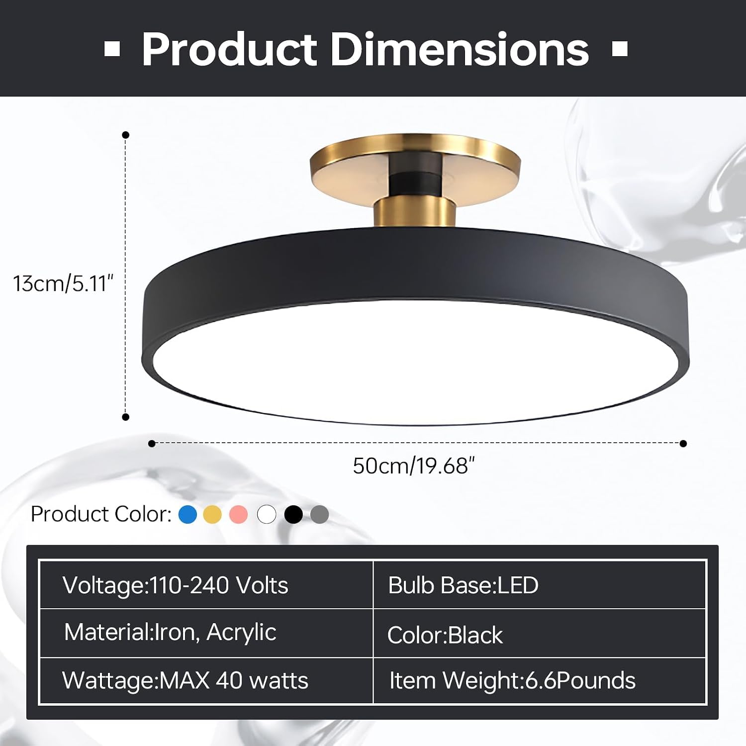 LED Ceiling Light Modern Semi Flush Mount 2-Pack Vintage Ceiling Chandelier Black Nordic 48W Round Ceiling Lamp Fixtures for Bedroom Dining Room Stairways Kitchen Island