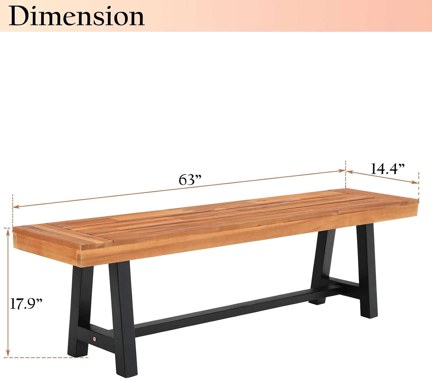 Sophia & William Outdoor Bench Garden Bench Wood 63', Patio Dining Bench Weatherproof, Wooden Park Front Porch Benches for Outside, Backless Acacia Wood Bench Long Narrow Clearance, Teak