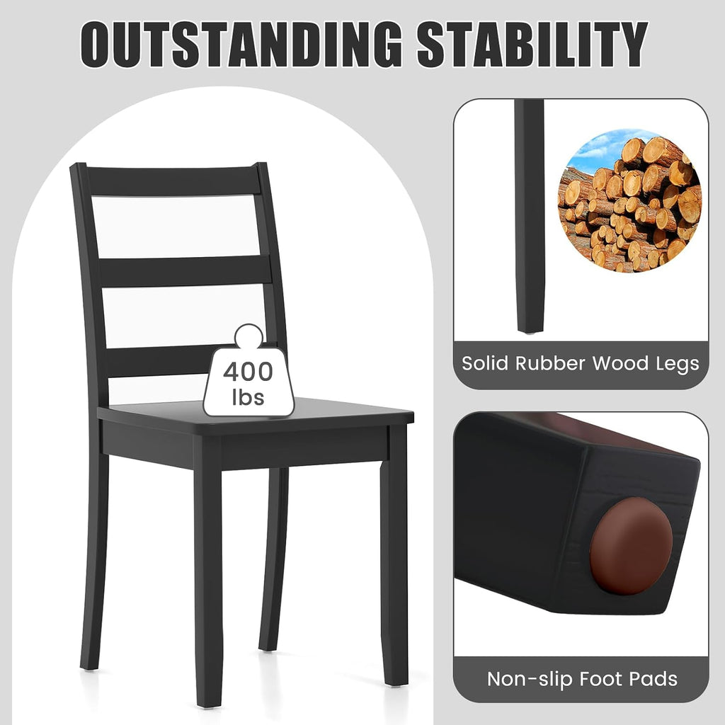 GOFLAME Dining Chairs Set of 4, Ladder Back Side Chairs with Solid Rubber Wood Legs & Non-Slip Food Pads, 4-Pack Space-Saving Armless Dining Chairs for Dining Room, Living Room, Restaurant, Black