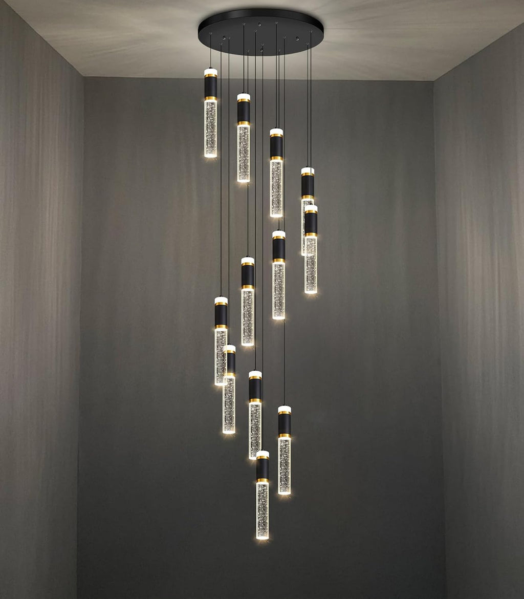 12-Lights Modern Crystal Chandelier for Staircase High Ceiling Chandeliers Large Spiral Bubble Pendant Lighting Hanging Light Fixture Flush Mount for Foyer Entryway