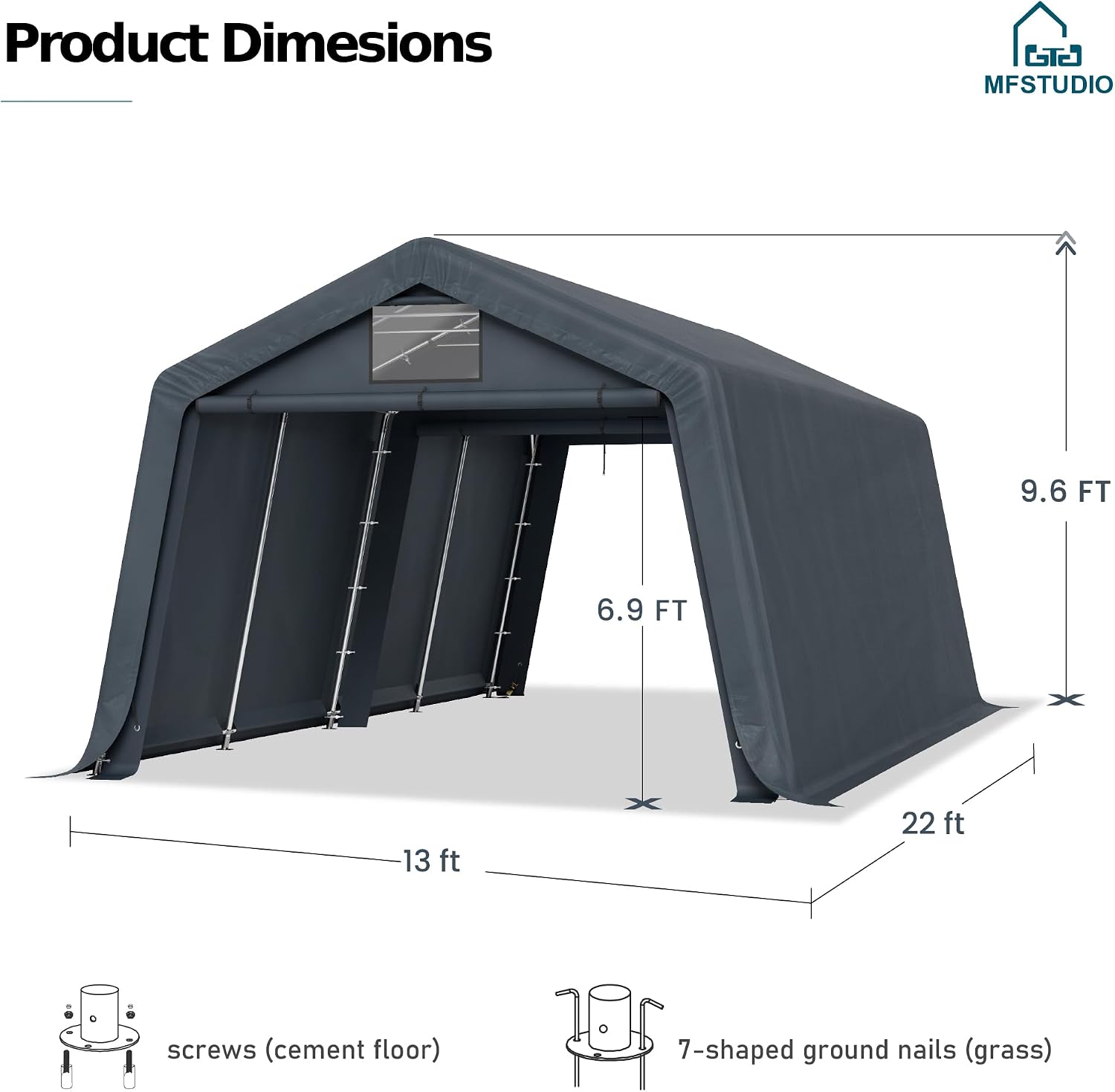 MFSTUDIO 13x22 Heavy Duty Carport, Outdoor Shades Portable Storage Shelter Garage with Rolled up Zipper Doors, Extra Large Car Canopy Tent with Roll-up Sidewalls for Boat Truck Party