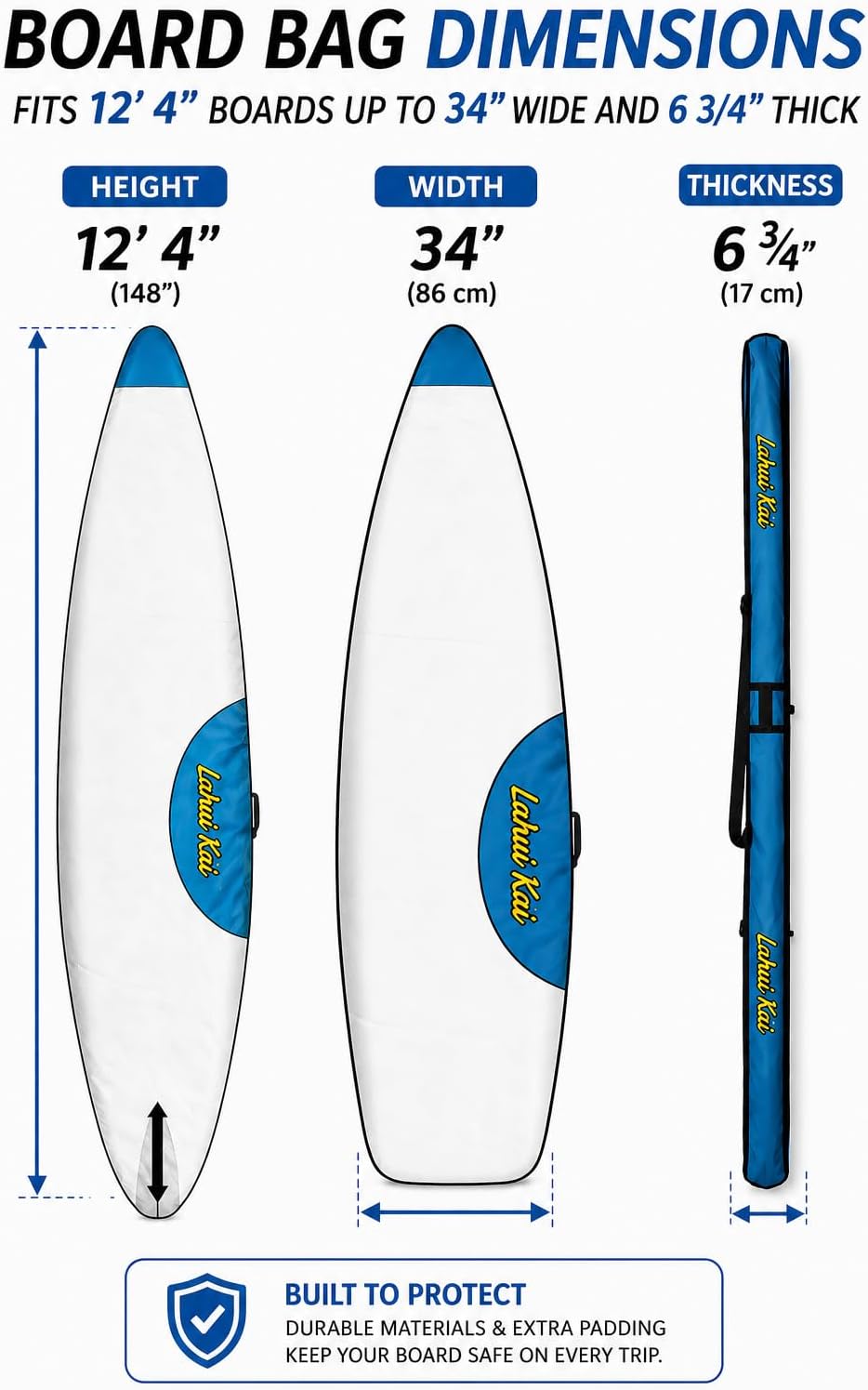 12' and 14' Lahui Kai Stand Up Paddle Board SUP Touring Race Bag, Cover, Carrying Case, Storage – Extra Thick Padding, Shoulder Strap, Handle, Coffin Style Bag