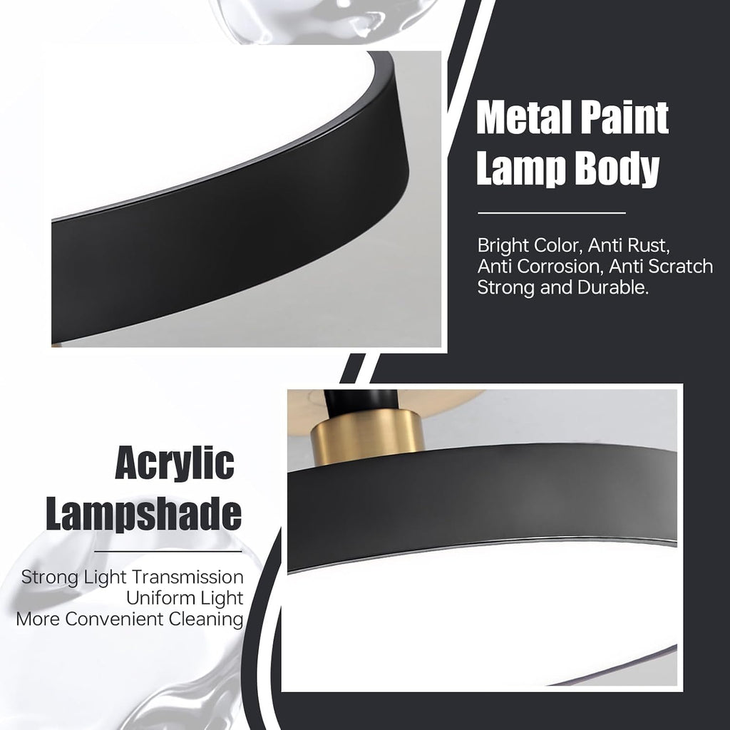 LED Ceiling Light Modern Semi Flush Mount 2-Pack Vintage Ceiling Chandelier Black Nordic 48W Round Ceiling Lamp Fixtures for Bedroom Dining Room Stairways Kitchen Island