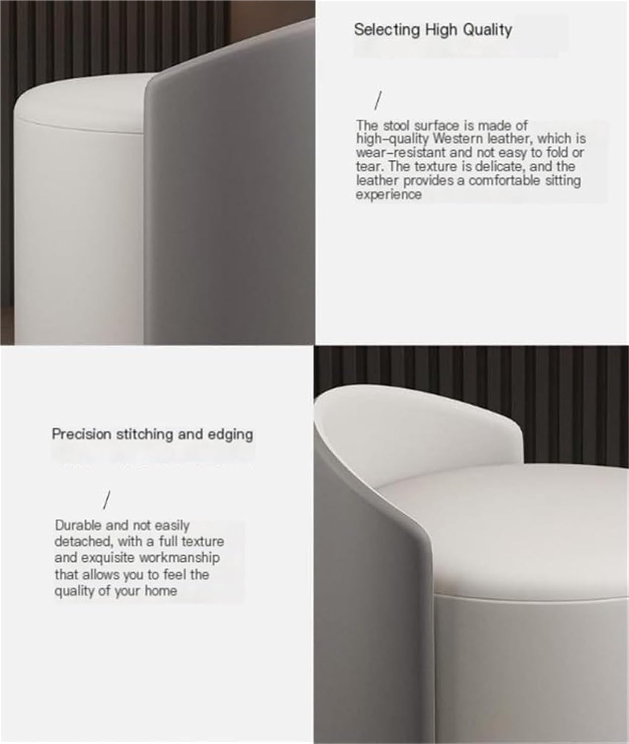 Modern Round Ottoman Multifunctional Vanity Chair Footrest Stool PU Leather Upholstered Wood Frame Non-Slip Rubber Pads Practical(White)