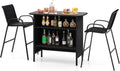 Tangkula 3 Piece Outdoor Bar Set, Patio Bar Height Table & Armchairs with Footrest, Wood Plastic Tabletop & 2-Tier Shelf, Heavy-Duty Metal Barstools & Table Furniture for Backyard, Poolside (Black)