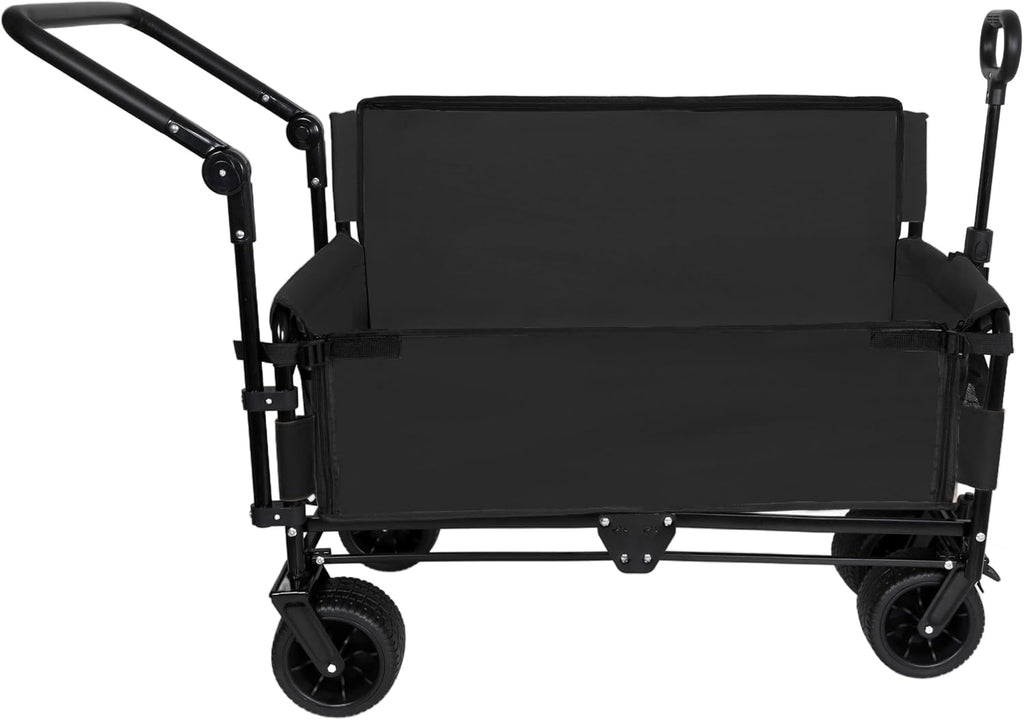 ZeHuoGe 3-in-1 Folding Wagon Cart with Bench Seat & Canopy & Storage, 500lbs Heavy-Duty, 180L Capacity, All-Terrain Wagon for Camping, Beach, Sports, & Garden (Black)