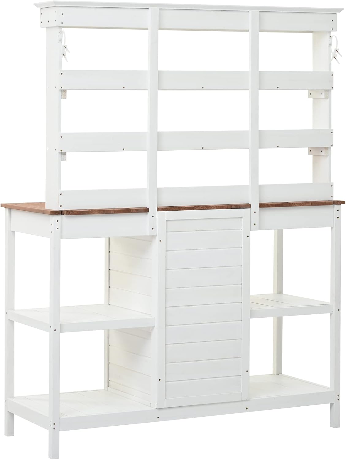 JIVOIT Outdoor Garden Potting Bench Table, 66' Large Farmhouse Wooden Garden Potting Table with 2 Drawers, Cabinet and 4-Tier Open Shelves, Garden Workstation Backyard Mudroom