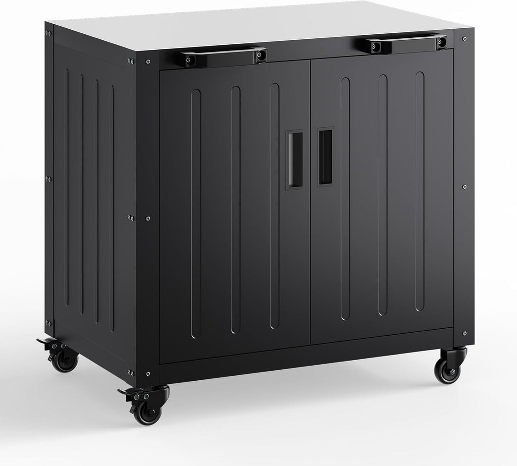 Garvee Grill Table, Outdoor Grill Cart Bar Cart with Storage Cabinet for Grilling Accessories, Outdoor Cooking Table, Made Entirely of Stainless Steel, for Kitchen Prep, Working Table, Lawn & Garden