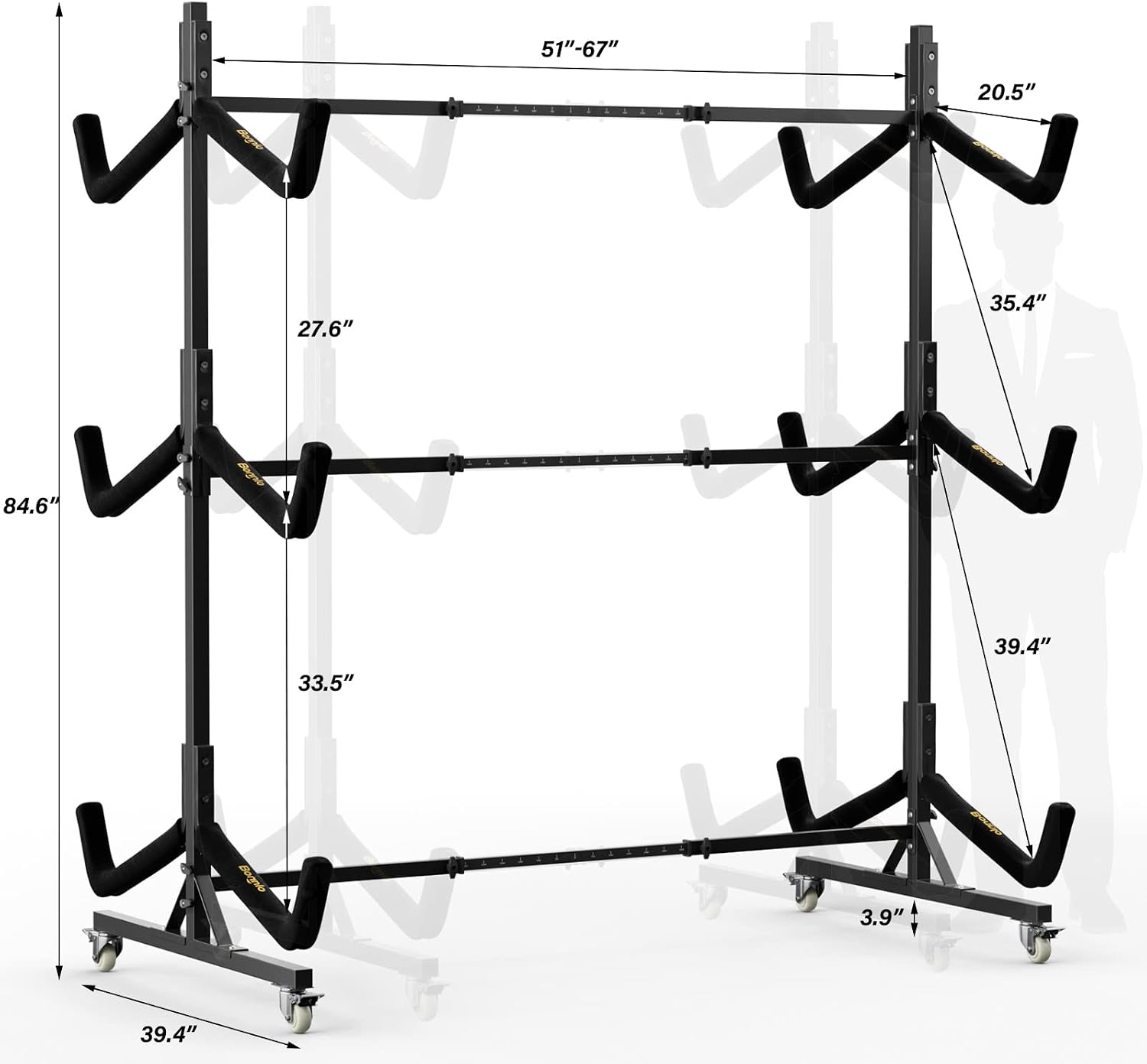 Bonnlo Kayak Stand Freestanding Storage Rack for Kayak Canoe Boat Paddle Board SUP Surfboard for Indoor Outdoor Garage, Shed, Dock with Lockable Wheels Wide Adjustable