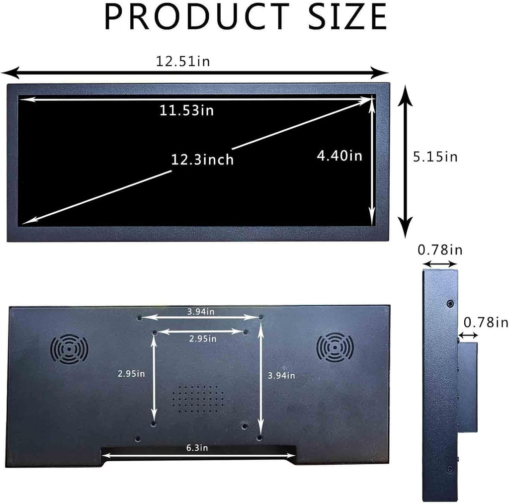 VSDISPLAY 12.3 Inch Android11 LCD Monitor 1920x720 IPS Stretched Bar LCD Supports USB Autocopy Autoplay Video Output Secondary Display