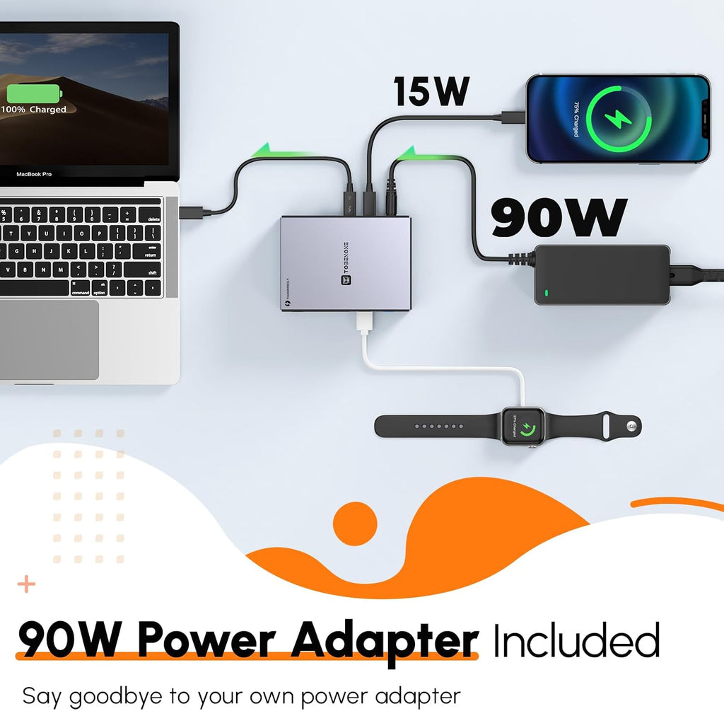 TobenONE Thunderbolt 4 Dock with Power Adapter, Thunderbolt Certified, Dual/Triple 4K@60Hz Monitor Docking Station for Windows, Mac, and Chrome (40Gbps, HDMI, DP, 6xUSB Ports, SD/TF4.0)