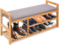SereneLife 2 in 1 Bamboo Shoe Rack Bench with Storage and Cushion Seat, 3 Tier Small Organizer Wooden Furniture, for Entryway, Hallway, Living Room, Bathroom, Garage, Bedroom, Indoor and Outdoor Use