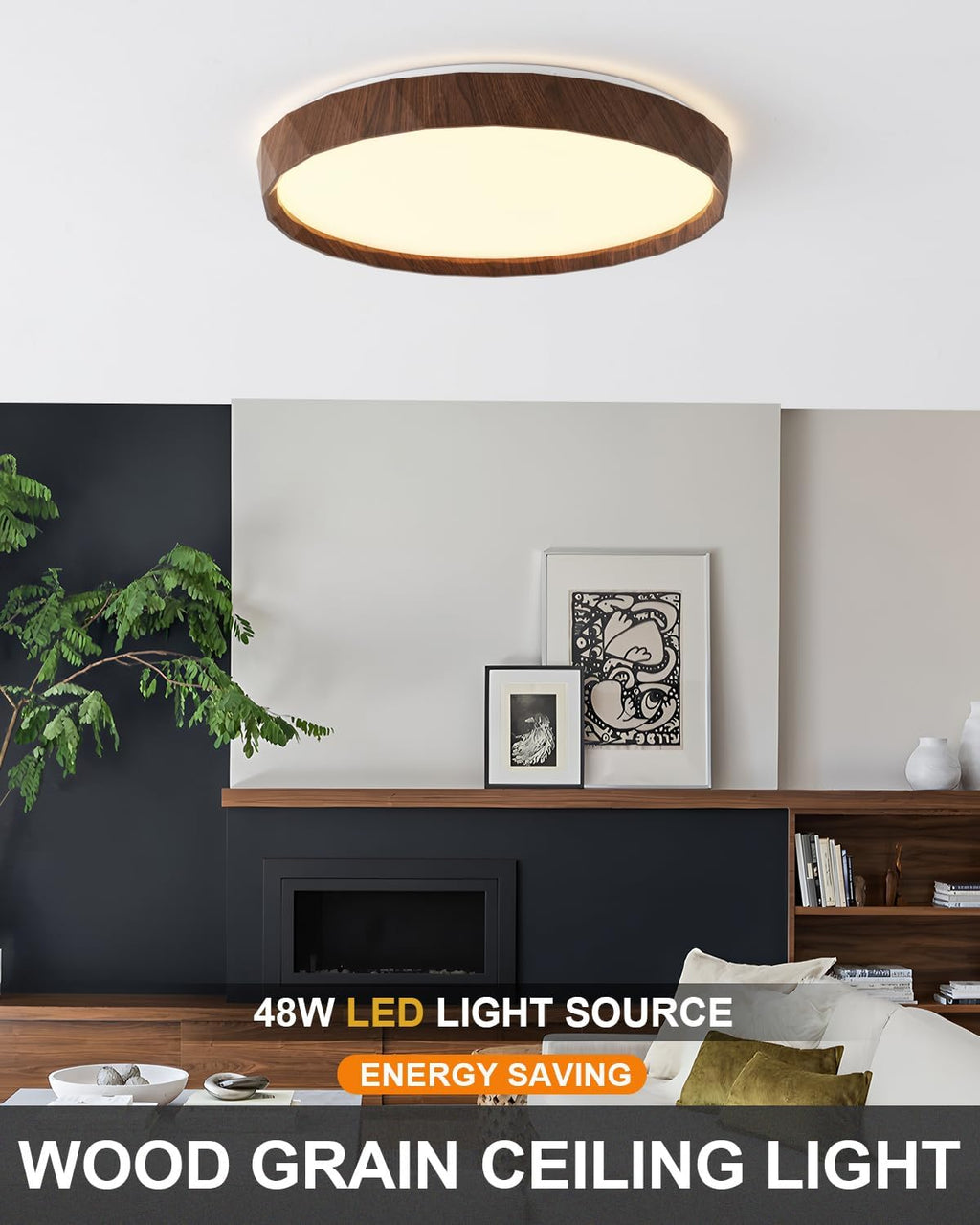 ANYLOVE 19 inch LED Flush Mount Ceiling Light Fixture,3000K 4000K 5000K Adjustable Ceiling Lights, Farmhouse Walnut Wood Grain Ceiling Light for Bedroom Hallway Bathroom Kitchen